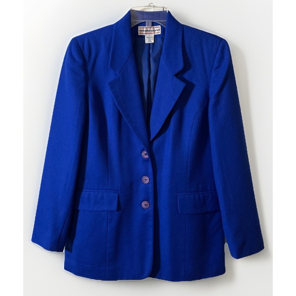 Westbound 100% Worsted Wool Royal Blue‎ Blazer Women's Size 8 Vintage 1980's